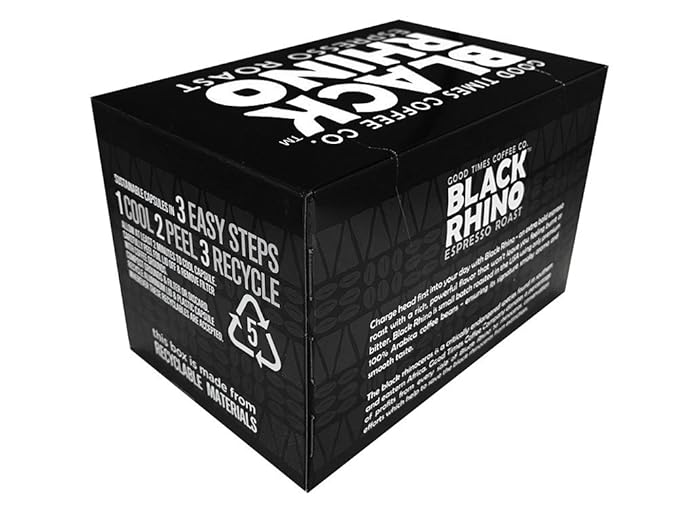 Good Times Coffee Company Black Rhino Espresso Roast Coffee Single Serve Pods Dark Roast Fine Grind 36 Count