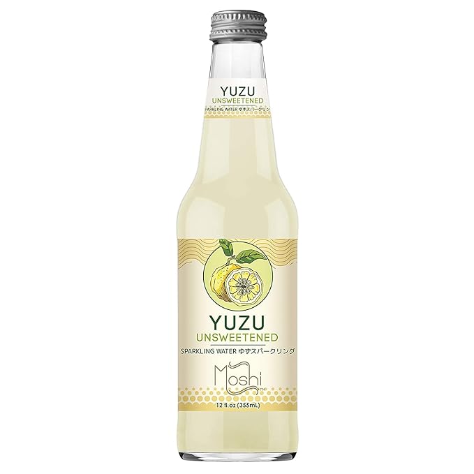 Moshi Yuzu Sparkling Drink Aromatic and Zesty Made with 100% Yuzu juice All-Natural Vegan Gluten-free No Artificial Preservatives/Coloring - 12 oz (6 Glass Bottles) - Unsweetened Original