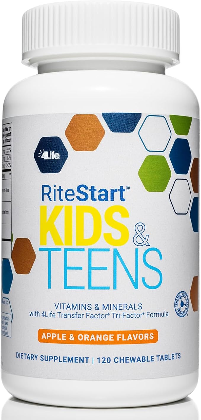 4Life RiteStart Kids and Teens- Apple Orange Flavors 22 Essential Vitamins Minerals Immune System and Brain Support Ages 2+ - 120 Chewable Tablets