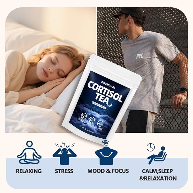 VAEYAE 2 Packs Cortisol Drink Loose Leaf Herbal Tea Men and Women Stress Reducer Cortisol Reducing for Relax Focus Mental Clarity &amp Digestive Comfort Natural Tea with Chamomile &amp Ashwagan