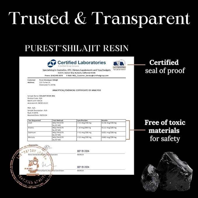 Pure Himalayan Shilajit High Nutritional Potency Grade A Shilajit Resin with 85+ Plant-Derived Trace Minerals and Fulvic Acid Energy &amp Immune Suport for Men and Women 3rd Party US Lab Tested (