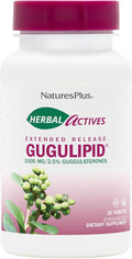 NaturesPlus Herbal Actives Gugulipid Extended Release- 1000 mg 2.5% Guggulsterones - 30 Vegan Tablets - Ayurvedic Botanical Supplement - Vegetarian Gluten-Free - 30 Servings
