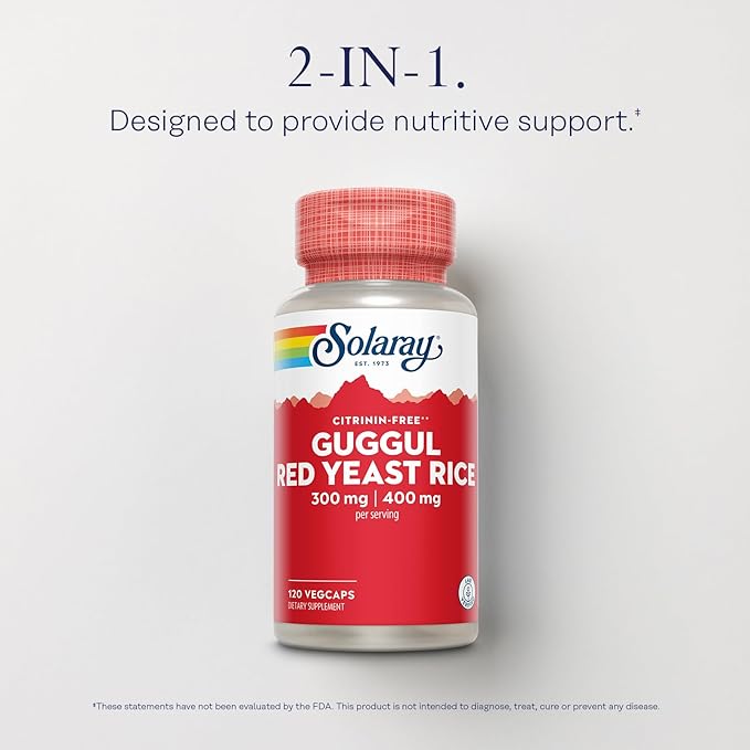 SOLARAY Guggul Gum Extract &amp Red Yeast Rice - Healthy Cardiovascular Function Support - Lab Verified - 60 Servings 120 VegCaps
