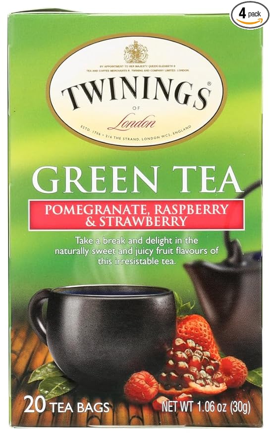Twinings Green Pomegranate Raspberry and Strawberry Bagged Tea 80 Count (Pack of 4)