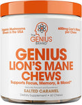 The Genius Brand Genius Lion's Mane Chews - Plant-Based Supplement for Memory Focus &amp Mood Support - Organic &amp Non-GMO - Salted Caramel - 60 Chews