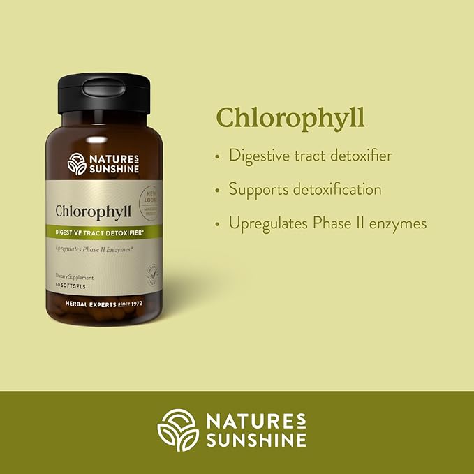 Nature's Sunshine Chlorophyll 60 Softgel Capsules: Support Digestion Immunity &amp Detoxification with Internal Deodorant Benefits. Easy-to-Swallow Capsules Promote Overall Well-Being &amp Energy