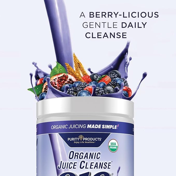 Purity Products OJC Blueberry Detox - Certified Organic Juice Cleanse Bloat + Gas Relief- Ft. OptiBiome Probiotics Organic Super Fruits + 4 Grams Organic Psyllium Fiber - Vegan - 30 Day Supply