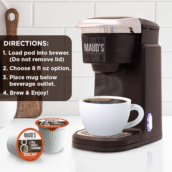 Maud's Decaf Dark Roast Coffee Pods 50ct Decaffeinated Coffee in Single Serve Pods – 100% Arabica Coffee Compatible with Keurig K Cups Maker