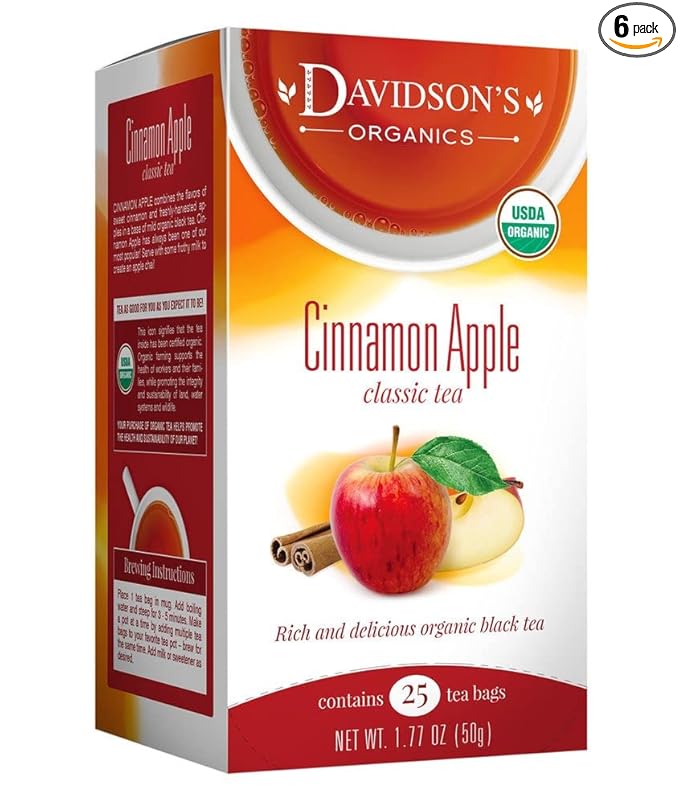 Davidson's Organics Cinnamon Apple 25-count Tea Bags Pack of 6