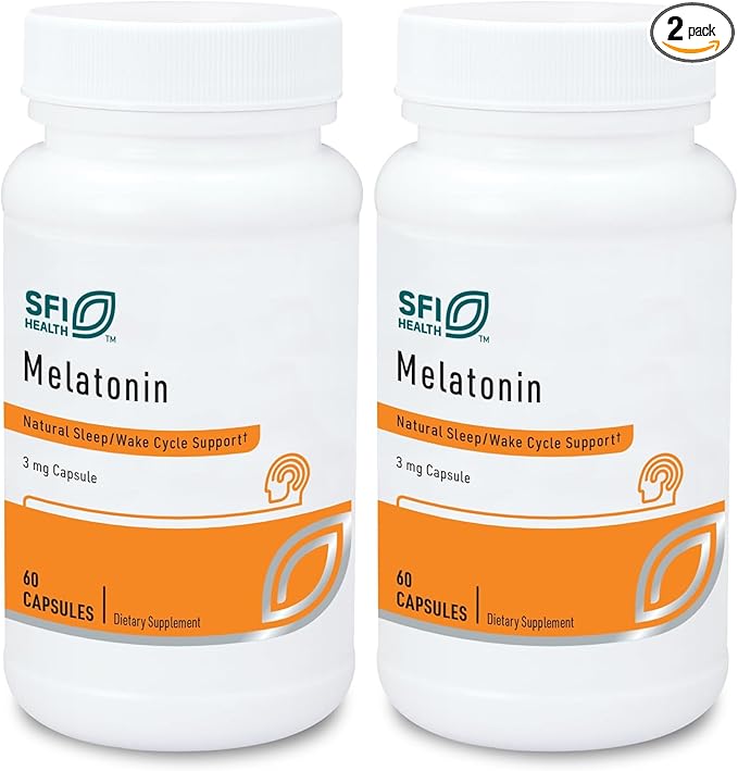 Klaire Labs SFI Health Melatonin 3 Milligrams - Sleep Support for Men &amp Women (60 Vegetarian Capsules) (Pack of 2)