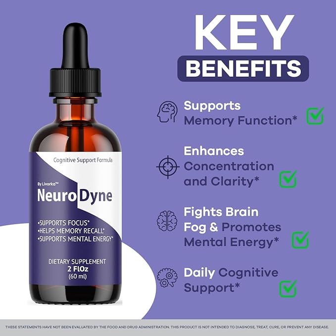 (5 Pack) NeuroDyne - Official NeuroDyne Drops Supplement Brain Support Advanced Formula Neuro Dyne Liquid Premium All Natural Cognitive Focus Nerve Support for Health Wellness 5 Bottles for 5 Months