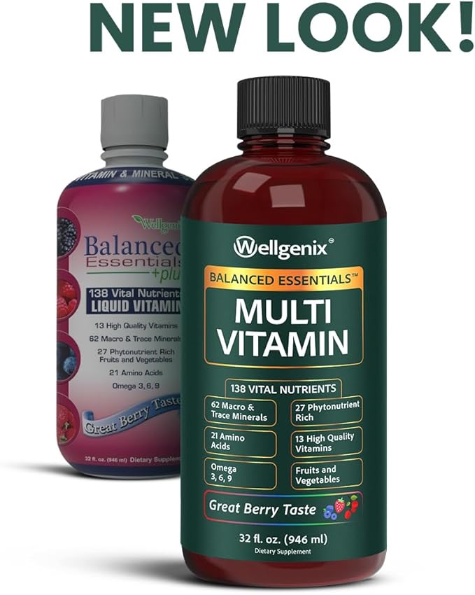 Wellgenix Balanced Essentials Liquid Multivitamin Dietary Supplement with Vitamins and Minerals – Berry Flavor – 32 fl oz