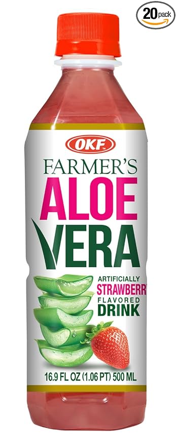 OKF Farmer's Aloe Vera Drink Strawberry 16.9 Fluid Ounce (Pack of 20)