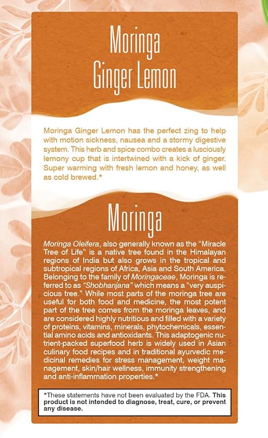 Davidson's Organics Moringa Ginger Lemon 25-count Tea Bags Pack of 6