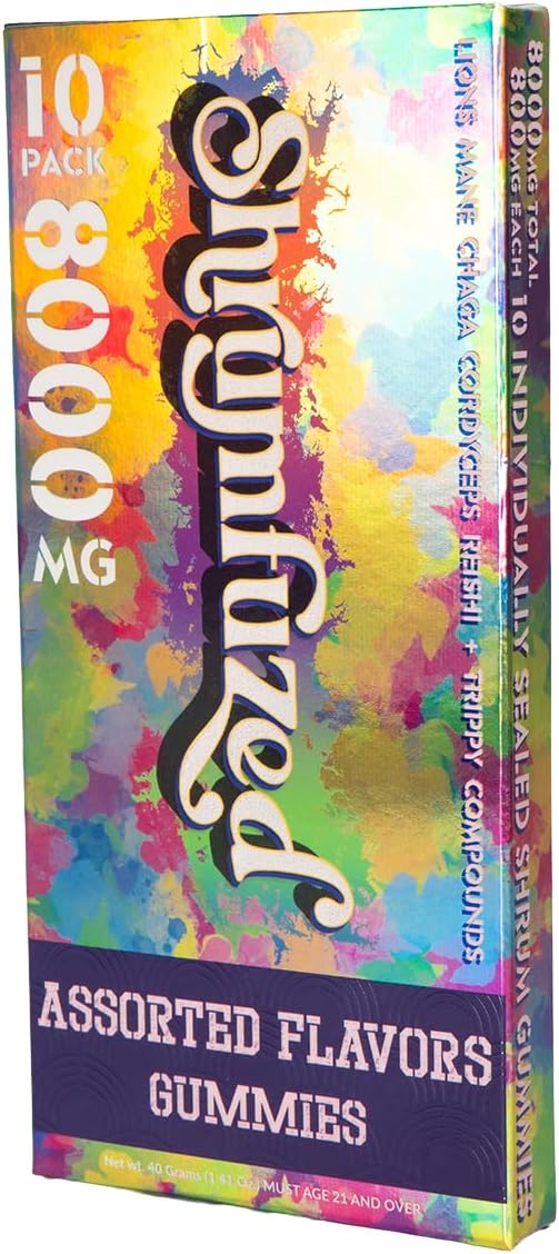Shrumfuzed - Proprietary Nootropic Gummy 8000mg - Lion's Mane Reishi Chaga and Cordycep Nootropic Mushroom Blend (10 Assorted)