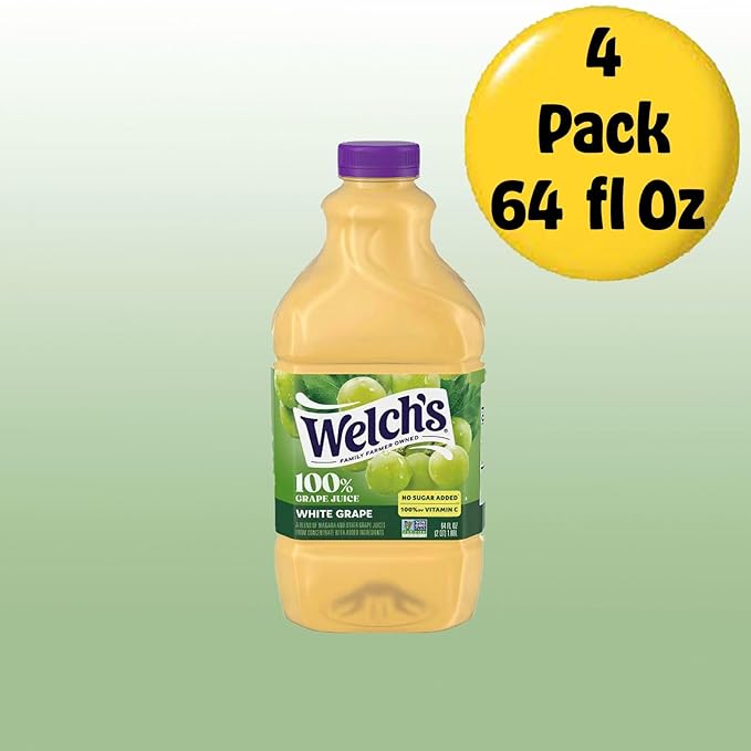 Welch's 100% White Grape Juice Drink 64 fl oz Plastic Bottles 4 Pack + 15 Sugarcane Disposable Straws by KOOL8SHOP Infinite Deals