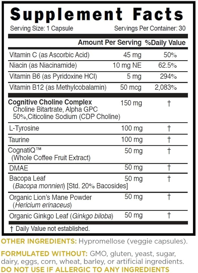 Relaxium FocusMax Brain &amp Focus Health Supplement Mental Clarity Support Proven Concentration Focus Memory &amp Nootropics Booster USA-Manufactured 30 Vegan Capsules