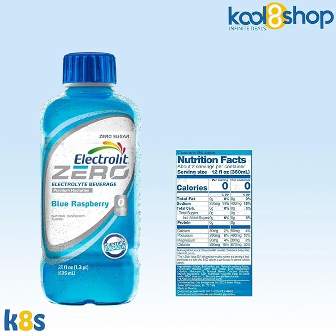 Electrolit Zero Blue Raspberry Hydration Drink With Electrolytes 21 fl oz Plastic Bottle 9 Pack + 1 Microfiber Cooling Towel by KOOL8SHOP Infinite Deals