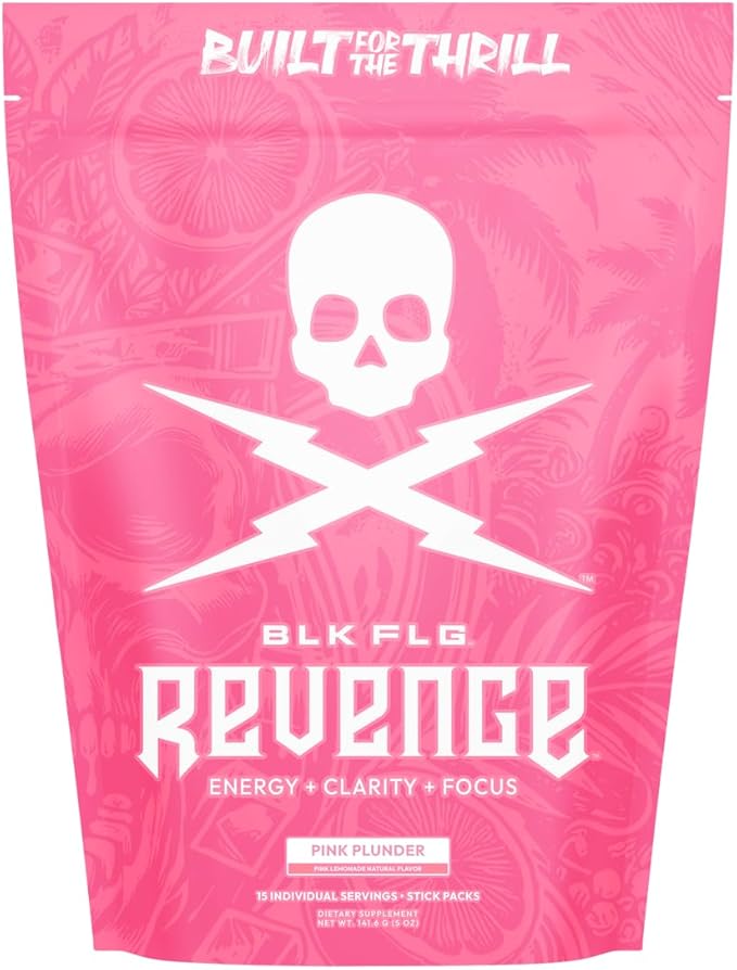 BLK FLG Energy Drink Mix – Pink Lemonade - Healthy Coffee Alternative with Natural Caffeine &amp Nootropics – Focus &amp Clean Energy Supplement – Sugar Free – 15 On-The-Go Stick Packs