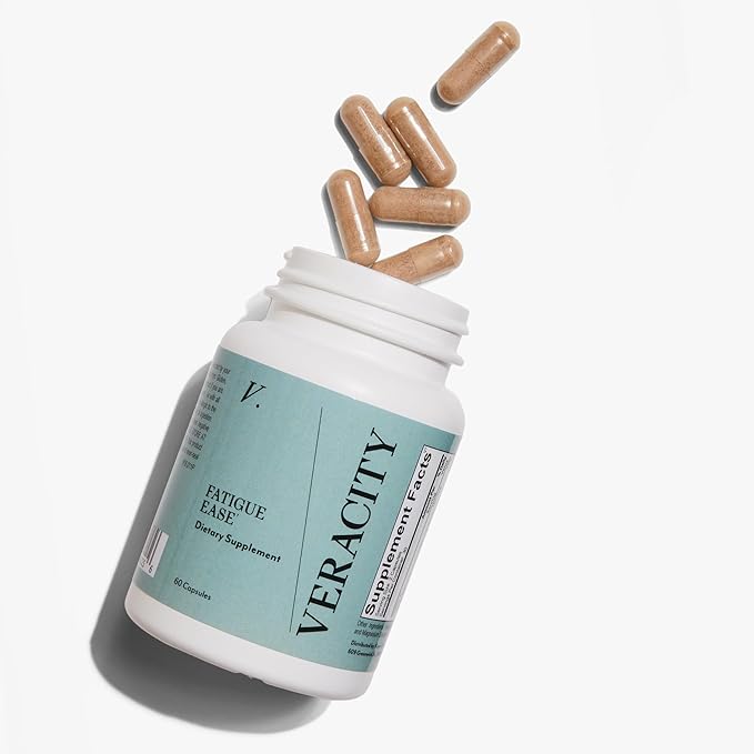 Veracity Fatigue Ease Adrenal Support Supplement for Stress Resilience Healthy Cortisol &amp Energy - Adaptogenic Blend of Ashwagandha Schisandra Berry Licorice &amp Rhodiola – 100% Natural - 60