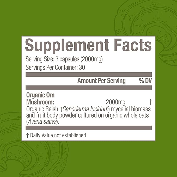 OM MUSHROOM SUPERFOOD Reishi Mushroom Capsules Superfood Supplement 90 Count 30 Days Organic Adaptogen for Stress Relief and Immune Health