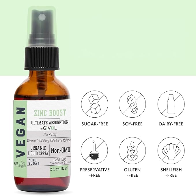Organic ZINC Boost Mist 40 mg (Extra Strength) - Sugar Free with Vit C and Elderberry Extract - Vegan Liquid Spray for Kids and Adults - Easy Absorption - Non-GMO - (60 ml) 60 Days Supply