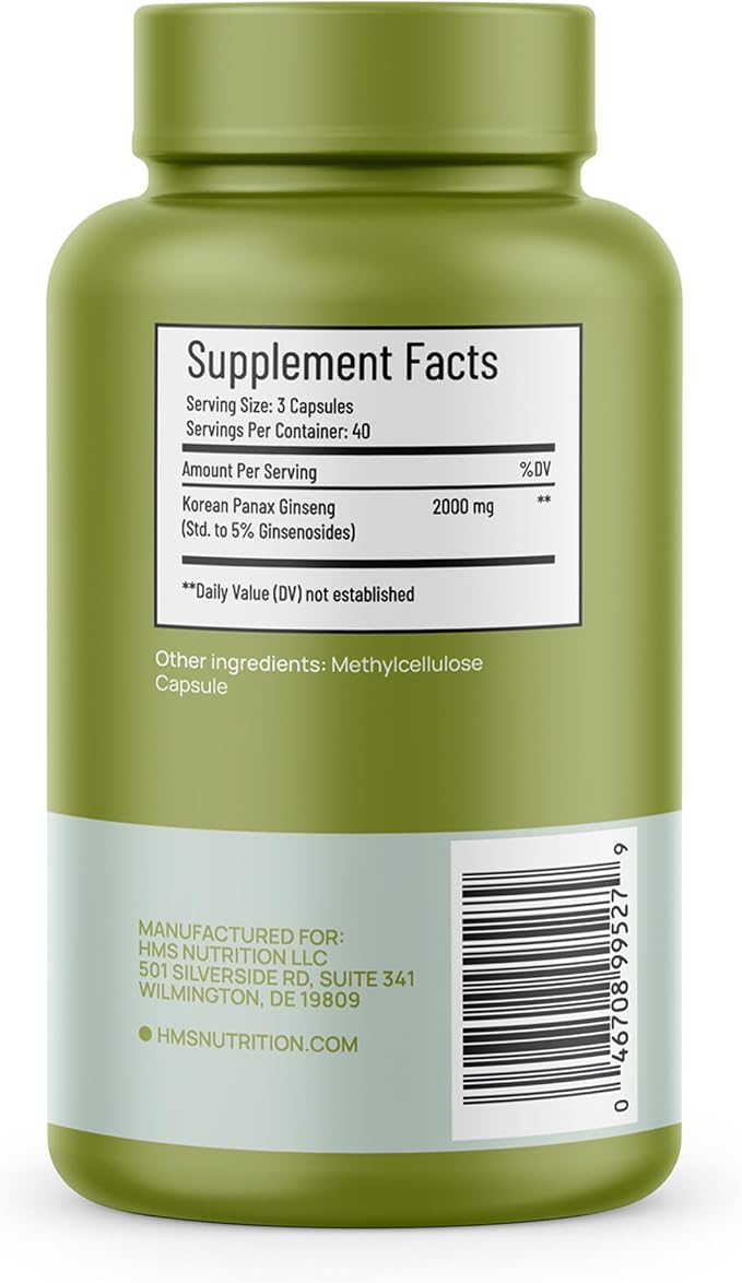 Korean Red Panax Ginseng 2000mg Supplement – 120 Vegan Capsules Max Strength Ginsenosides NSF Certified Extract for Energy Stamina Focus Performance &amp Immune Support
