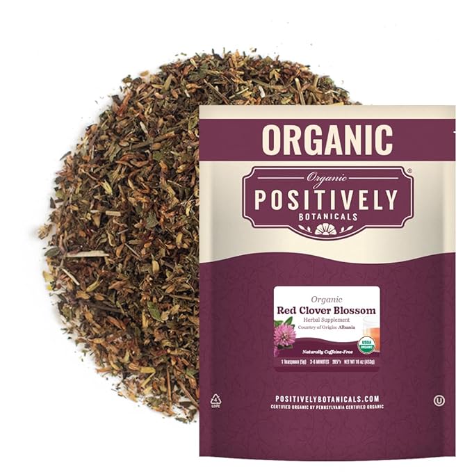 Organic Positively Botanicals Company Red Clover Blossoms Herbal Tea Loose Leaf Botanical 16 Ounce