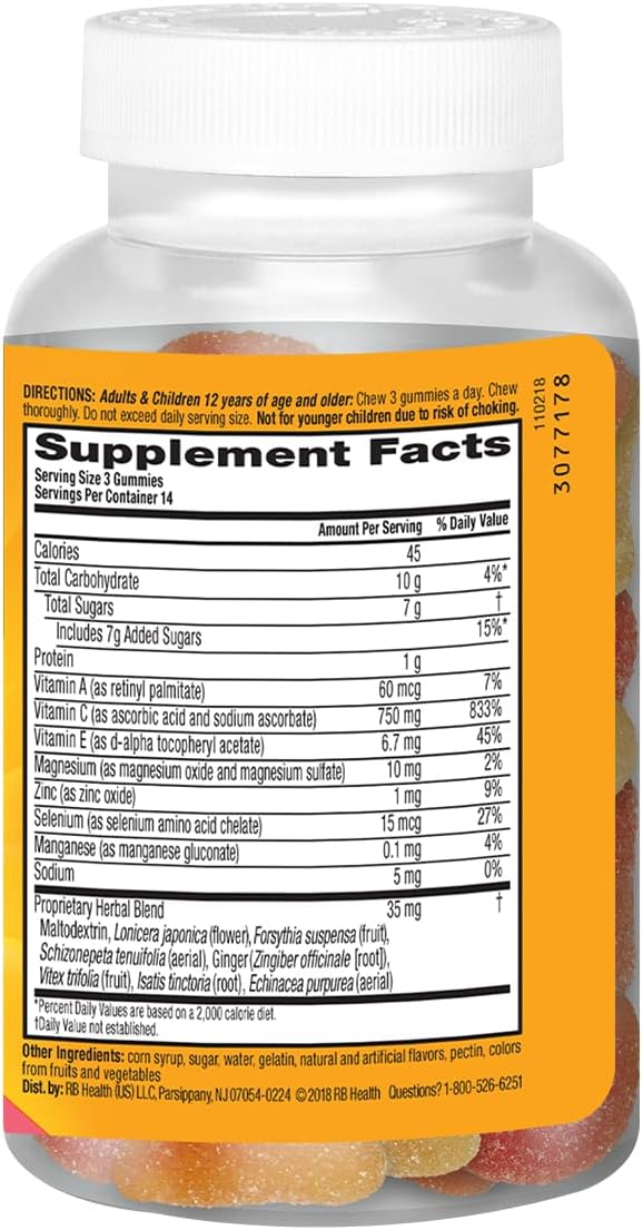 Airborne 750mg Vitamin C Immune Support Supplement Gummies for Adults Assorted Fruit Flavor Gluten Free Crafted Blend with Powerful Antioxidants Vitamins A C &amp E 42 Gummies (2 Pack)