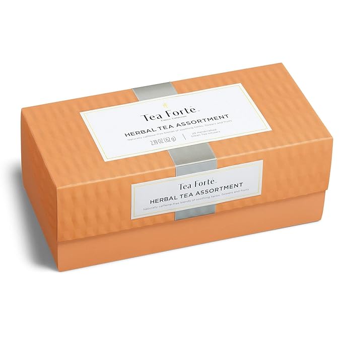 Tea Forte Premium Presentation Box Gift Set Sampler 20 Count Assorted Blends Individually Wrapped Handcrafted Pyramid Infuser Bags Herbal Tea