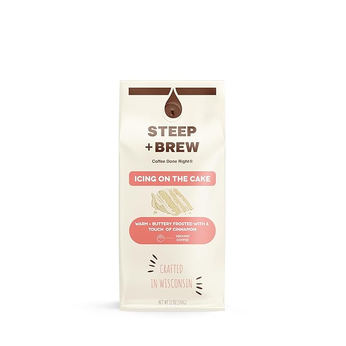 STEEP + BREW Icing on the Cake Dessert Coffee | Premium Arabica Coffee | Ground | Light Roast | 12 oz | PACK OF 6