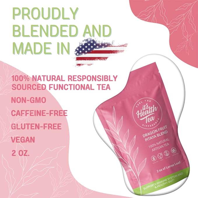 Dragon Fruit Pitaya Tea for Immune &amp Gut Health Support w/Dragon Fruit Pineapple and Much More! Loose Leaf 2oz with 30 Tea bags included!