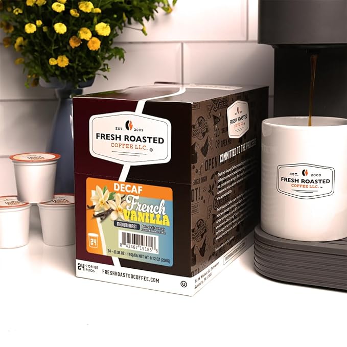 Fresh Roasted Coffee Decaf French Vanilla Flavored Coffee Pods 72 Count
