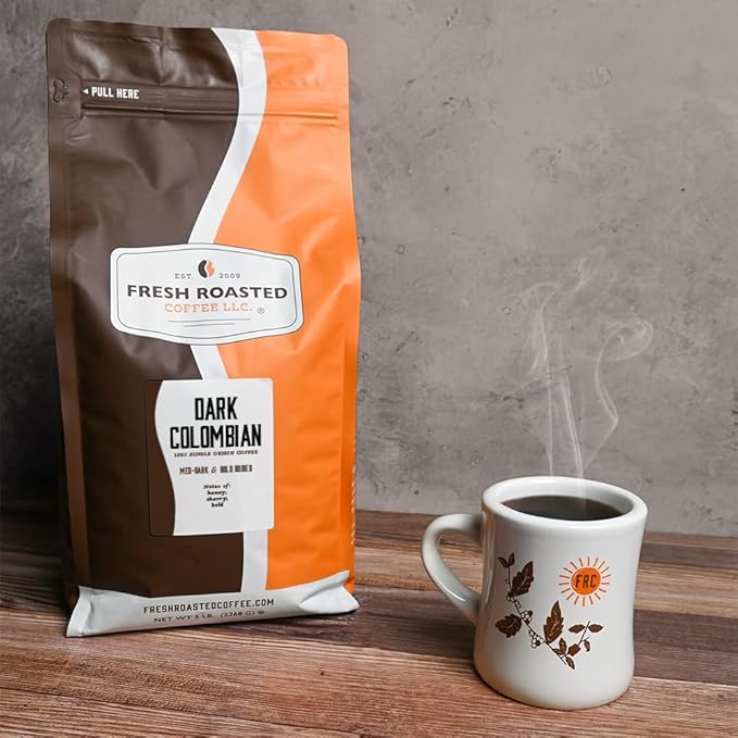 Fresh Roasted Coffee100% Dark Colombian 5 lb (80 oz) Med-Dark Roast Whole Bean Kosher