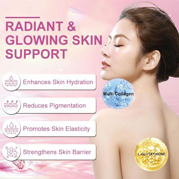 Multi Collagen&ampL-Glutathione Powder–Hydrolyzed Peptides with Vitamin C&ampBiotin–Supports Skin Brightness Hydration&ampNatural Glow–30 Servings