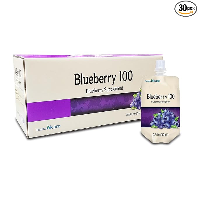 Chunho Food Blueberry Juice 100 Contains 100% Blueberry Juice. Neuroprotective Function Helps Relieve Eye Fatigue and Restore Eye Sight. No Preservatives and Artificial Additives. [30 Pack]