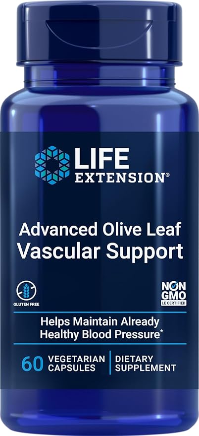 Life Extension Advanced Olive Leaf Vascular Support Olive Extract Celery Extract oleuropein Blood Pressure Health Support Cardiovascular Health Vegetarian Gluten-Free Non-GMO 60 Capsules