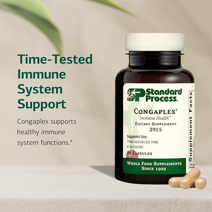 Standard Process Inc. Congaplex Thymus Gland Support Supplement Support Immune Health with Calcium Lactate Magnesium Vitamin C &amp Vitamin A Immune System Aid with Mushroom Powder - 90 Capsules