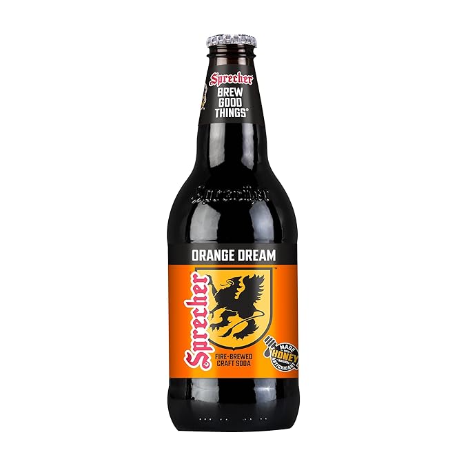 Sprecher Orange Dream Soda in 16 fl oz Glass Bottles (24 Pack) Fire-Brewed Craft Orange Soda Made with Real Honey Handcrafted Orange Cream Soft Drink