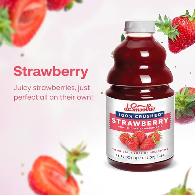 Dr. Smoothie 100% Crushed Strawberry Smoothie Concentrate| Non-GMO Vegan No Fat Gluten-Free Rich in Vitamin C Real Strawberry Flavor Perfectly Sweet | 46 Fl Oz