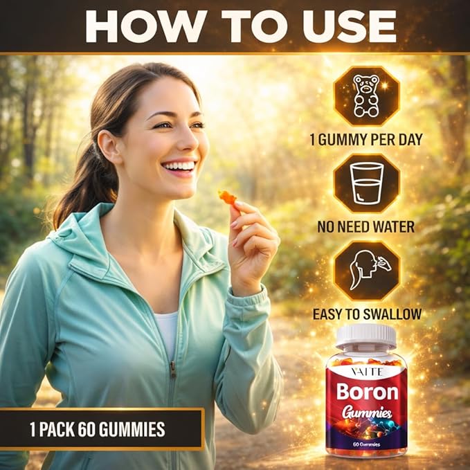 Boron Supplement for Men &amp Women – 10mg Gummies – Vegan Non-GMO Gluten-Free – Supports Bone Strength Joint Flexibility &amp Immune System – Essential Mineral for Bone Density – 60 Chewables