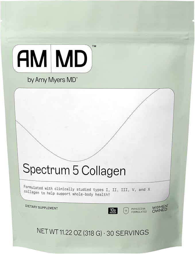 Amy Myers MD Spectrum 5 Collagen Peptides Powder - Daily Collagen Supplement for Healthy Hair Skin &amp Nails - for Joint Support Gut &amp Immune Health - 30 Servings