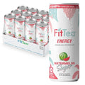 FitTea Healthy Energy Drink 12 Fl Oz - Watermelon Sugar Sparkling Refresher (12 Pack) Zero Calories Natural Green Tea Energy Drinks Sugar Free