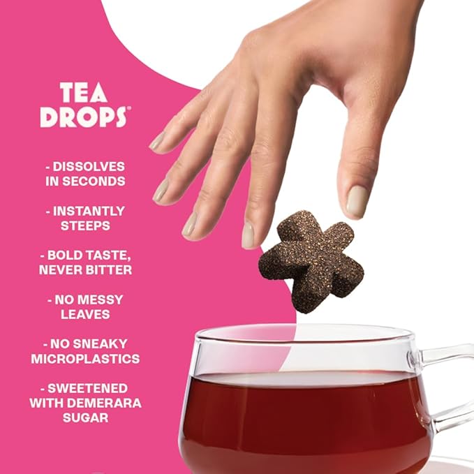 Tea Drops Rose Earl Grey Tea With Organic Rose Petals | Organic Bagless Loose Leaf | Prebiotic Nutrient Rich Caffeinated | Iced or Hot | 2 Pack - 20 Drops Total