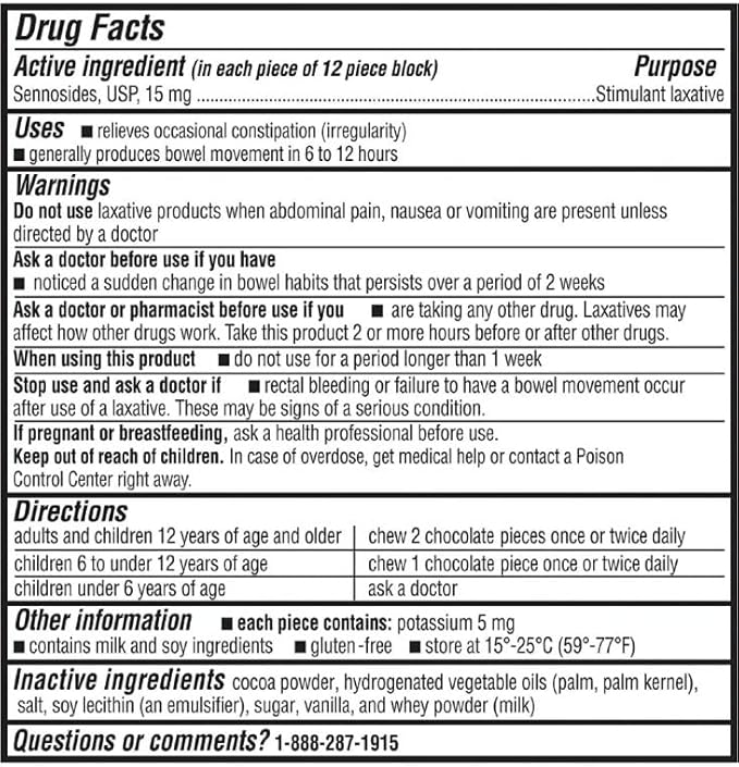 Chocolate Laxatives- Senna Laxative Chocolate 24 ct 15 mg (3 Pack) Boxed by Fusion Shop Store