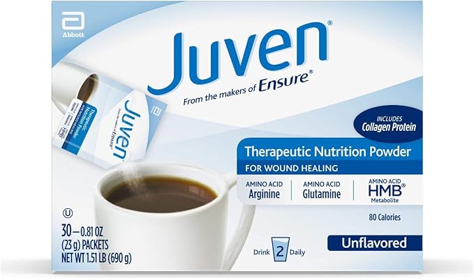 Juven Therapeutic Nutrition Drink Mix Powder for Wound Healing Includes Collagen Protein Unflavored 30 Count and Fruit Punch 30 Count