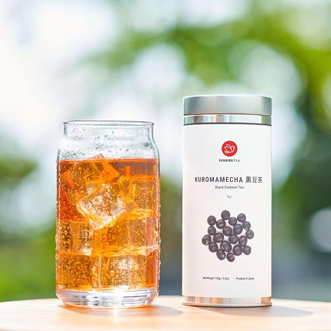 Senbird Premium Kuromamecha - Japanese Black Soybean Tea - From Hokkaido Japan - Loose Leaf Kuromame in Airtight Tea Tin (5.3oz/150g)