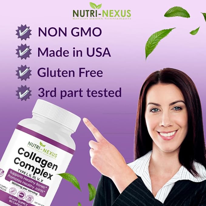 Multi Collagen Peptides Types I II III V &amp X – Hydrolyzed Bovine Collagen Capsules -Supports Skin Hair &amp Nail Wellness – Collagen Supplement for Women &amp Men