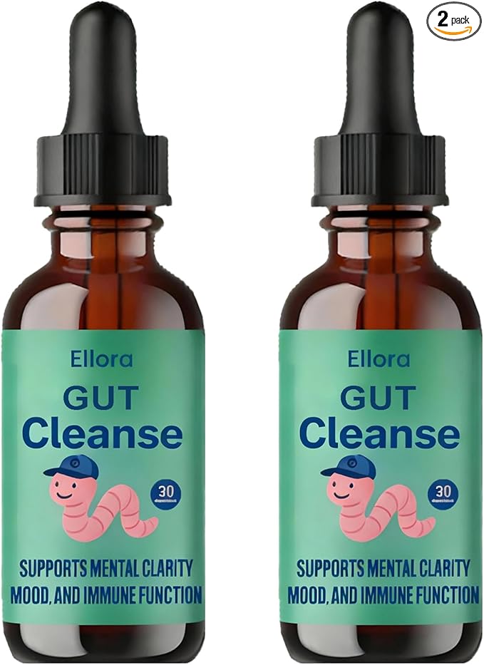 Ellora Gut Cleanse Drops Gentle Gut and Colon Support for Black Walnut Hull Wormwood Clove Oregano Licorice Root | 30 Servings