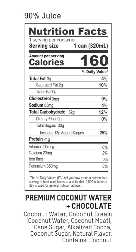 Once Upon a Coconut Premium Chocolate Coconut Water - Low Calorie All-Natural Drink with Electrolytes - Non-GMO - Gluten-Free - 10.8 Fl Oz (Pack of 12)
